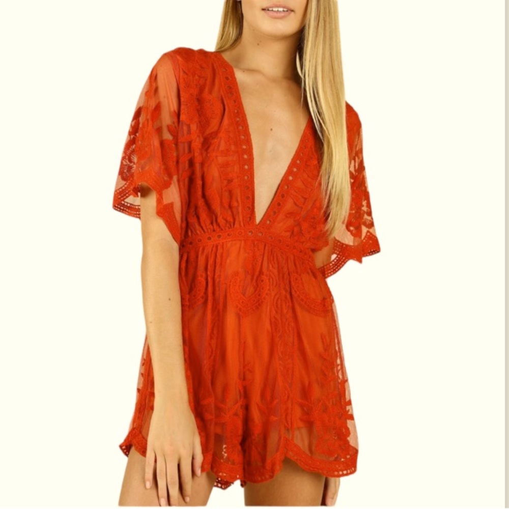 Honey Punch - As You Wish Embroidered Lace Romper